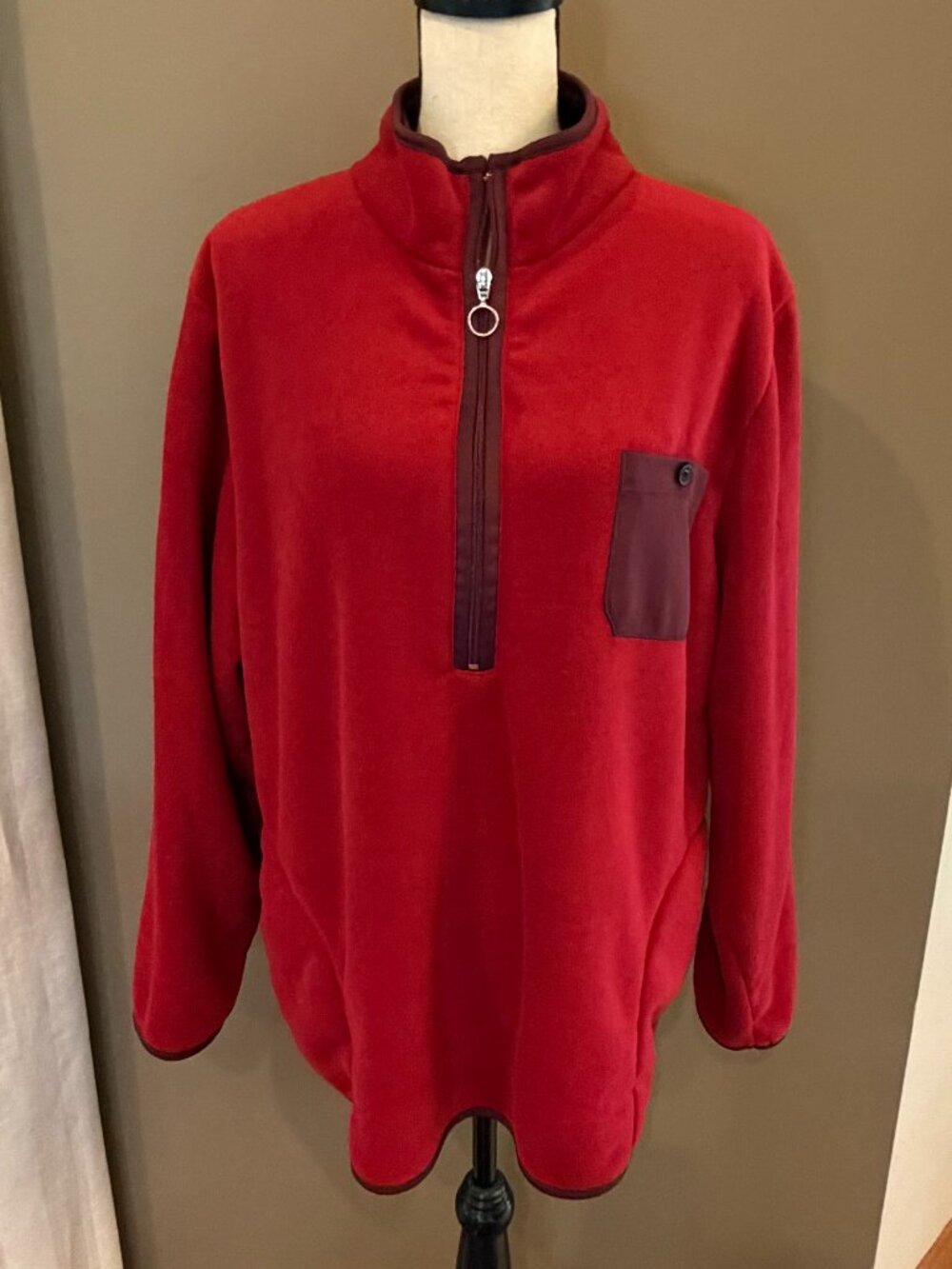 Cuddl Duds Men's Deep Red Cloud Fleece Quarter Zip Super Soft, Size 1X